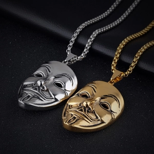 Pendentifs masque Guy Fawkes rétro en or et argent avec chaîne box en acier inoxydable