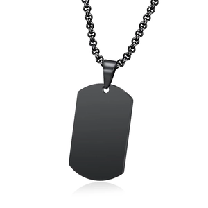 Minimalist matte black dog tag pendant necklace with matching chain for men and women