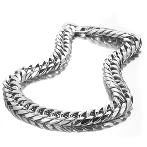 Polished 14mm silver stainless steel Cuban link necklace with heavy industrial hip hop style