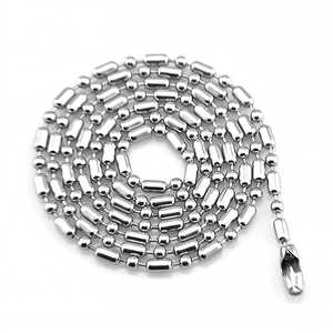 Ethnic style silver metal bamboo link chain necklace with polished beads for men and women