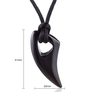 Titanium steel wolf tooth pendant necklace with polished black finish for men, 51mm by 23mm
