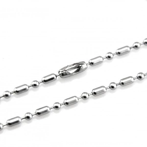 Ethnic style silver bead and bamboo link chain necklace with polished lobster clasp