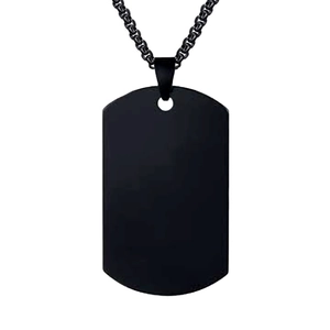 Matte black stainless steel military dog tag necklace with matching beaded chain for men