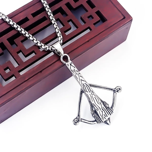 Retro stainless steel crossbow pendant necklace with punk hip-hop style for men