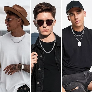 Silberne Edelstahl Gliederkette und quadratischer Anhänger für Herren im Streetwear Stil