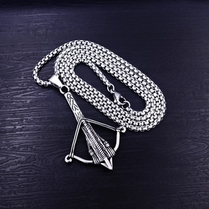 Hip hop stainless steel necklace with retro anchor bow and arrow pendant on black wood