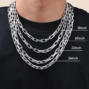Herren Gliederkette aus Edelstahl in den Längen 18, 20, 22 und 24 Zoll, Silberfarben
