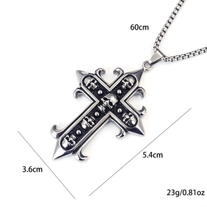 Punk Totenkopf Kreuz Anhänger Halskette aus Edelstahl, 60cm Kette mit Größenangaben