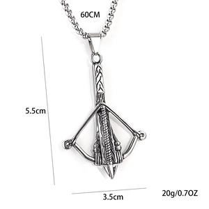 Retro stainless steel crossbow pendant necklace for men with 60cm long chain