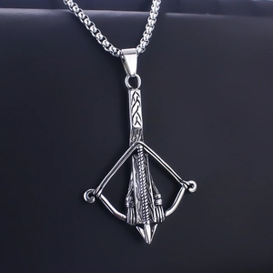 Retro stainless steel crossbow pendant necklace for men and women with antique finish