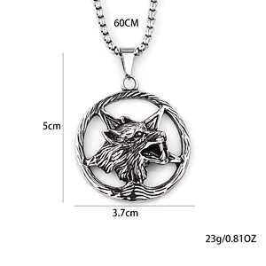 Collana pentagramma testa di lupo vichingo in acciaio inossidabile finitura vintage