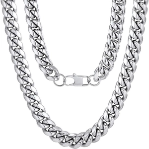 Hip Hop Cuban Link Chain Necklace High Polish Stainless Steel Chunky Curb Chain For Men Women Street Style Jewelry Gift