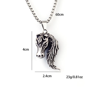 Collana vintage testa di cavallo in acciaio inossidabile argento con catena 60cm