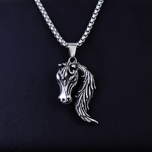 Collana vintage in acciaio inossidabile con ciondolo a testa di cavallo per uomo e donna