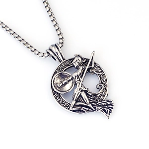Vintage Spartan warrior pendant necklace in silver stainless steel with box chain for men