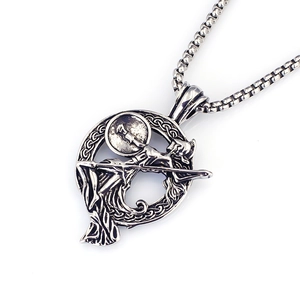 Vintage stainless steel Greek goddess Athena pendant necklace with Celtic knot patterns