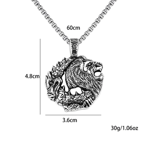 Collana con ciondolo a testa di leone in acciaio inossidabile da uomo con catena a perle quadre
