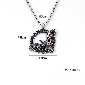 Vintage stainless steel viking raven pendant necklace with dimensions and chain length