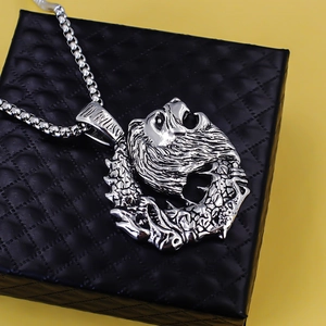 Collana con ciondolo a testa di leone in acciaio inossidabile vintage da uomo stile punk