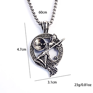 Vintage Greek Goddess stainless steel necklace with warrior pendant and 60cm box chain