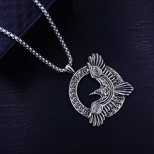 Nordic Viking stainless steel eagle totem necklace with Celtic knot patterns