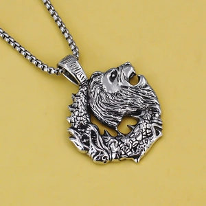 Collana con ciondolo testa di leone in acciaio inossidabile e catena box uomo hip hop