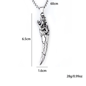 Collier pendentif croc de loup en acier inoxydable pour homme avec gravure de dragon punk