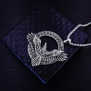 Vintage Celtic Viking soaring eagle pendant necklace in stainless steel on black box