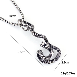 Vintage stainless steel double-headed snake pendant necklace with 60cm box chain for men