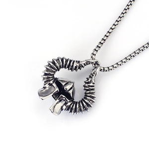 Collier pendentif croix coeur Viking argenté vintage avec chaîne boîte pour hommes