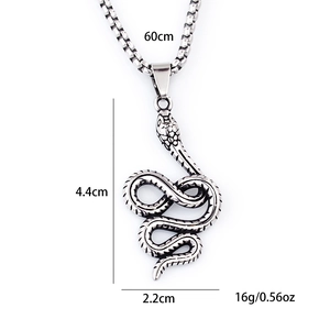 Retro stainless steel snake pendant necklace for men with 60cm square link chain