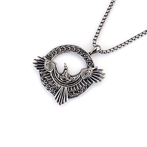 Vintage stainless steel Viking eagle pendant necklace with a square pearl chain for men