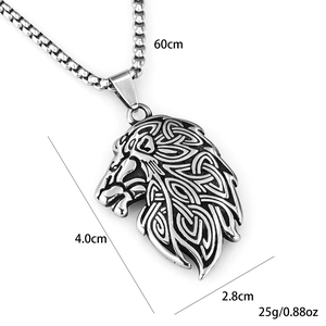 Men's retro lion head pendant necklace in titanium steel with Celtic knot patterns