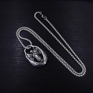 Vintage Silber Engelsflügel Anhänger Halskette mit grober Stahlkette für Damen Herren