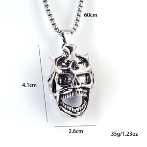 Silberne Totenkopf-Halskette Hip-Hop-Stil mit 60cm Box-Kette und Größenangaben