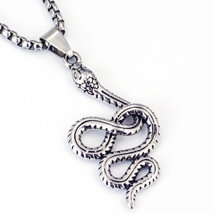 Vintage Stainless Steel Snake Pendant Necklace For Men Women Gothic Punk Mythology Cross Thor Hammer Medusa Viking Jewelry