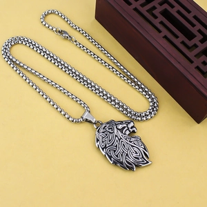 Vintage lion head pendant necklace in stainless steel with Celtic knot design