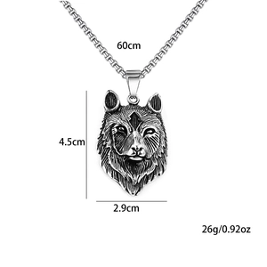 Collier avec pendentif tête de loup punk en acier inoxydable avec chaîne de 60cm