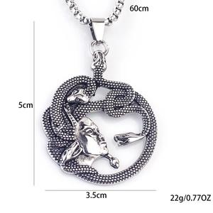 Retro stainless steel Medusa pendant necklace with Greek mythology snake hair design