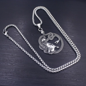 Silver Medusa pendant necklace in stainless steel with retro punk snake head design