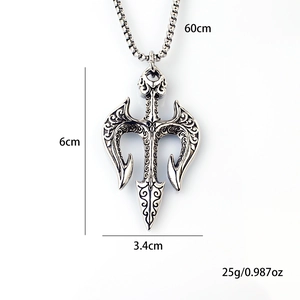 Retro stainless steel Poseidon trident pendant necklace for men with 60cm chain