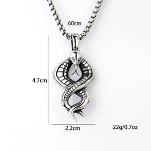 Punk style snake pendant necklace in stainless steel with 60cm bead chain for men
