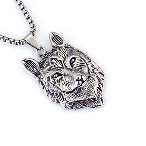 Pendentif tête de loup en acier inoxydable avec chaîne boîte pour hommes style punk