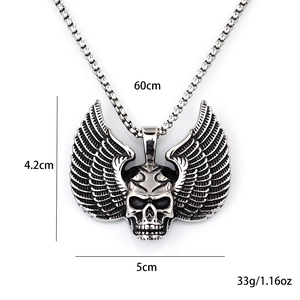Vintage punk schedel met vleugels roestvrijstalen hanger ketting voor heren, 60cm ketting