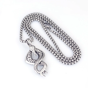 Punk style snake pendant necklace in vintage silver stainless steel with scale texture