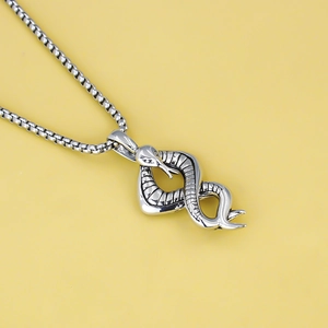Punk style silver snake pendant necklace in durable stainless steel with box chain