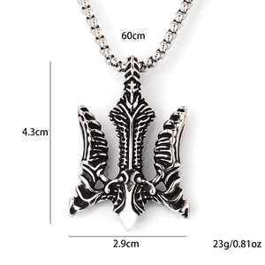 Vintage stainless steel Poseidon trident pendant necklace with anchor design on 60cm chain
