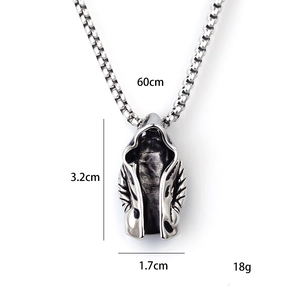 Vintage gothic assassin hooded pendant with 60cm chain in silver stainless steel