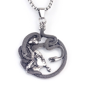 Vintage Medusa Snake Head Pendant Necklace Stainless Steel Alloy Gothic Punk Hip Hop Mythological Jewelry For Men Women Daily Party Accessory