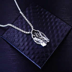 Vintage gothic assassin cloak pendant with square box chain in antique silver finish